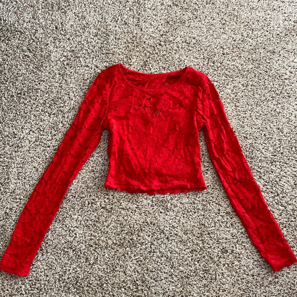 NWT Express long sleeve red lace crop